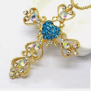 NWOT-BJ-Blue Cross Prayer Crystal Necklace